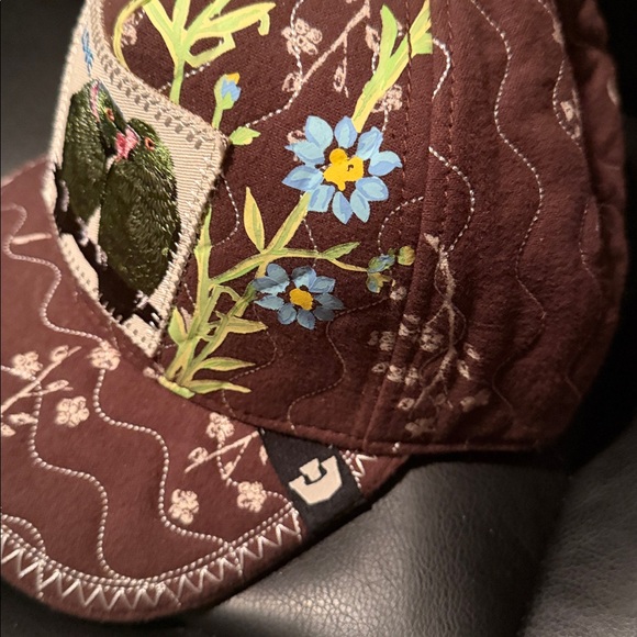 Brown Embroidered Floral Hat